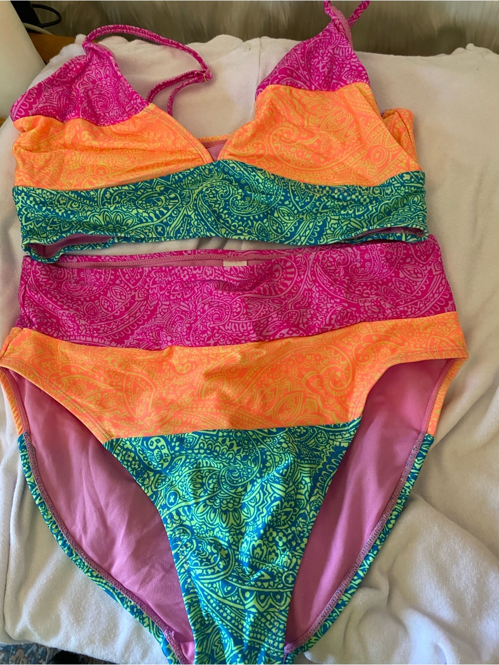NOBO Paisley Stripe Bikini Set - Pink, Orange & Teal